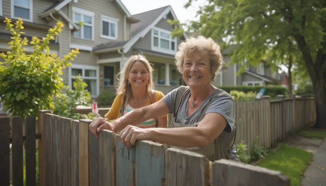 Happy neighbors behind a fence