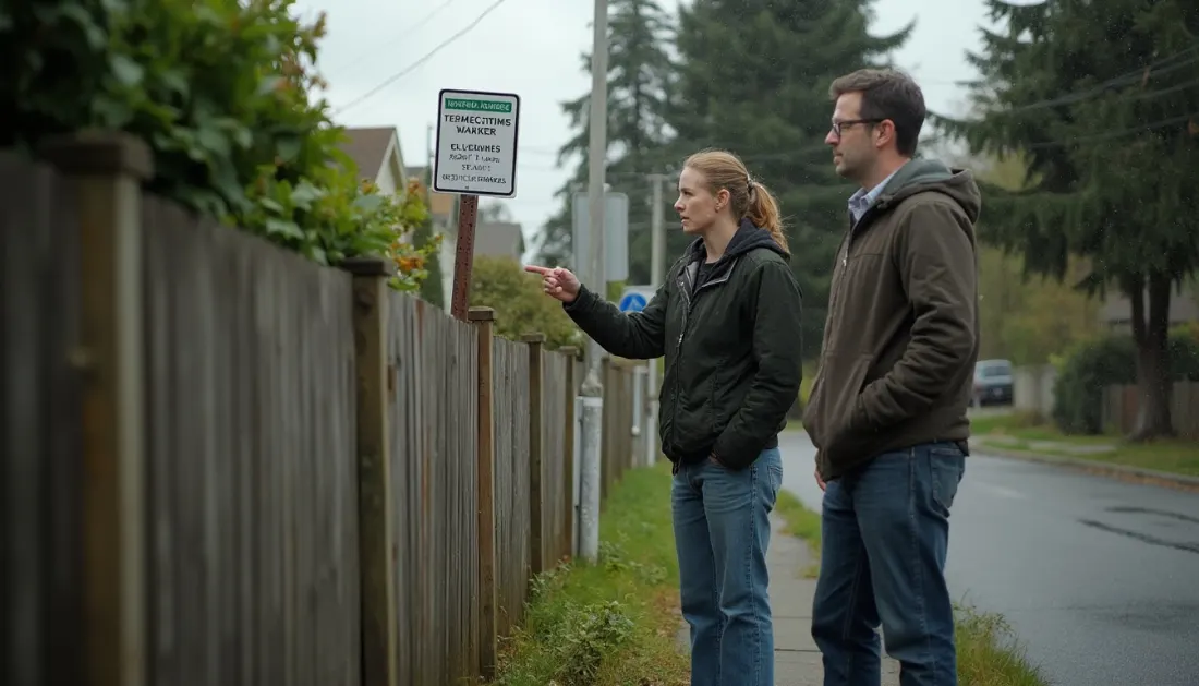 Neighbors discussing fence boundary